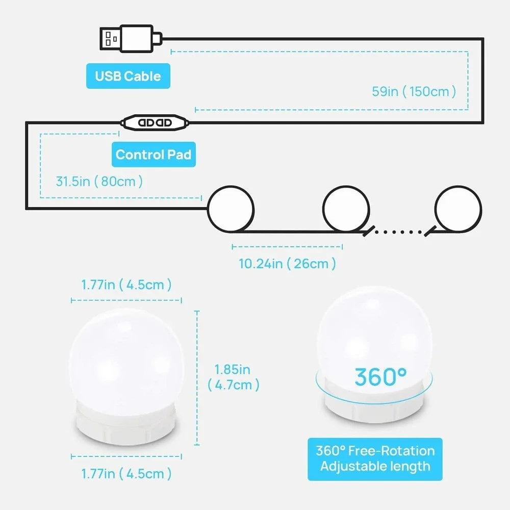 Consciot PC-10D-2835-W-F5 10 Dimmable Bulbs LED Vanity Lights For Mirror Adju